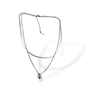 Silver Double-Layer Clover Pendant Necklace